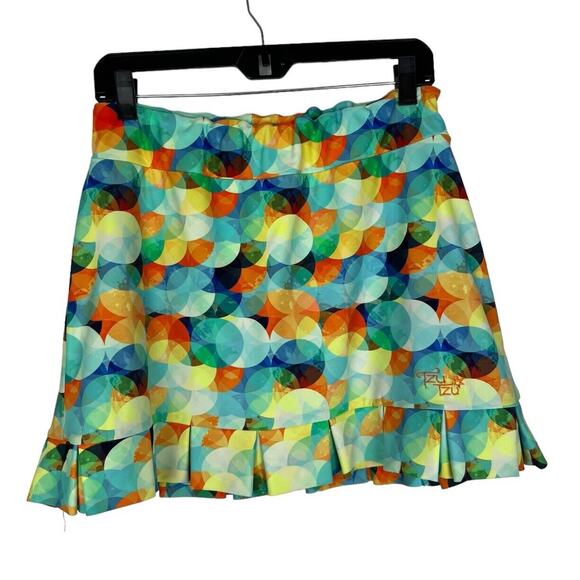 TZU TZU Samba Eclipse Skort Size L Pleat Ruffle Skirt Colorful Print Golf Pocket - Picture 1 of 9